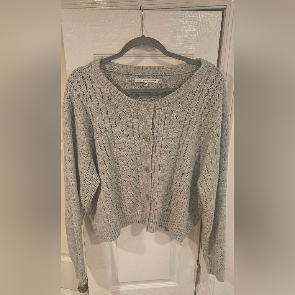 Celebrity Pink Women's Light Gray Button-Up Cardigan